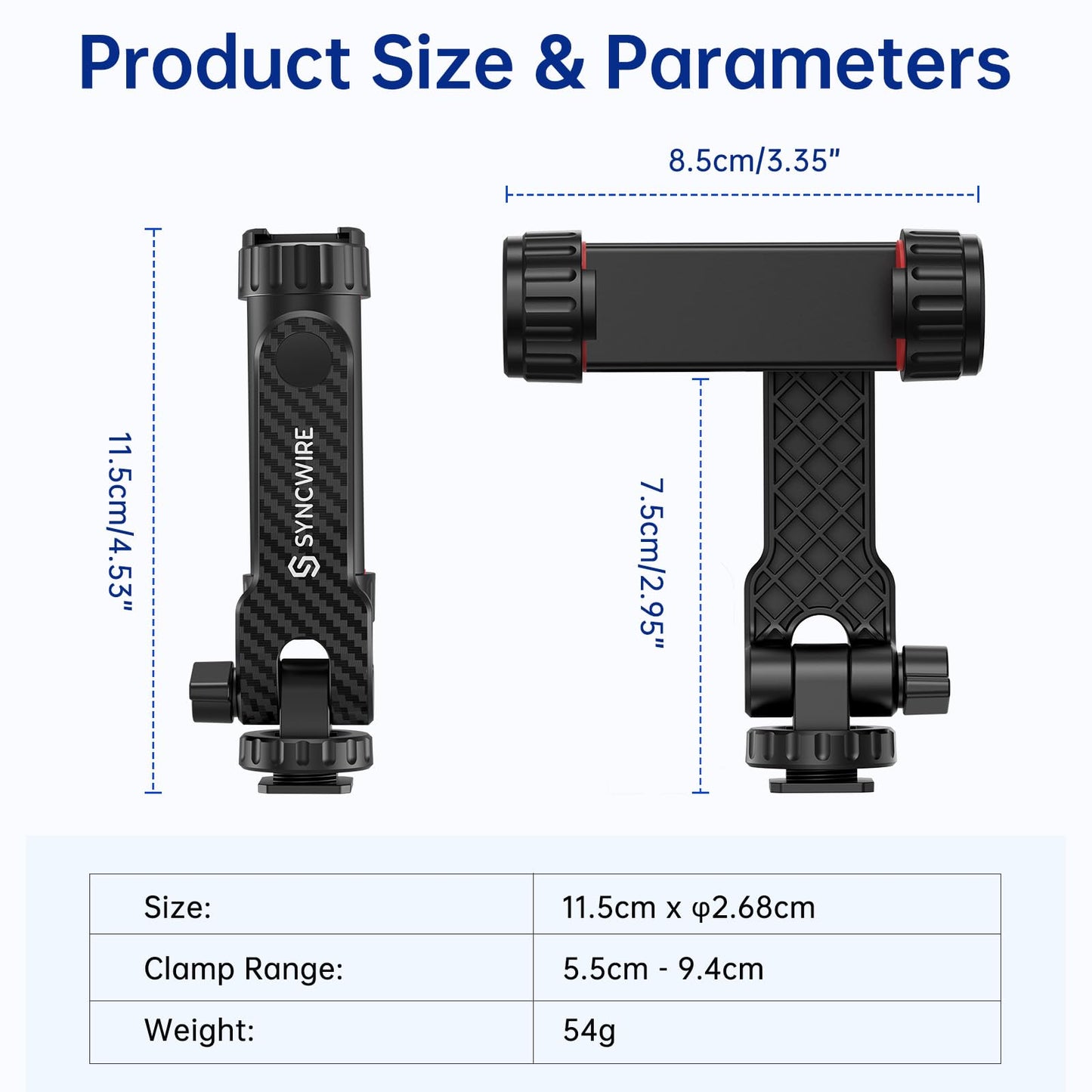SYNCWIRE Tripod Phone Mount, Universal Smartphone Mount Adapter with 2 Cold Shoe and 1/4" Screw, 360° Rotates and 180° Tilts Adjustable Cell Phone Clamp Holder for Enhancing Mobile Photography Setup