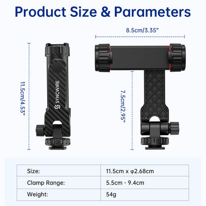 SYNCWIRE Tripod Phone Mount, Universal Smartphone Mount Adapter with 2 Cold Shoe and 1/4" Screw, 360° Rotates and 180° Tilts Adjustable Cell Phone Clamp Holder for Enhancing Mobile Photography Setup