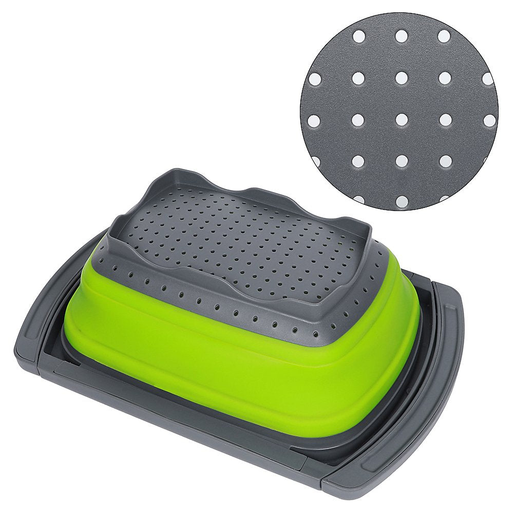 Qimh Colander collapsible, Colander Strainer Over The Sink Vegetable Fruit Strainer Basket (6 Quart) with Extendable Handles, New Kitchen Essentials