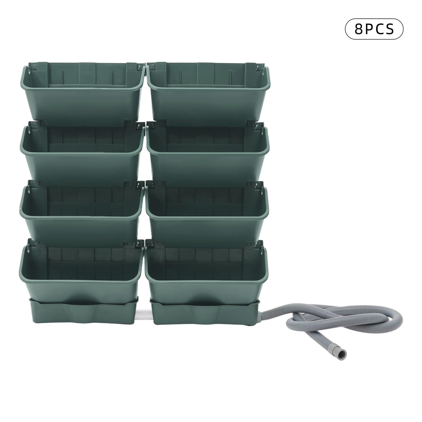 kunghei Vertical Wall Planter for Indoor Plant-Walls Mounted Pot with 2 Drainage Tray 8 Pack, 13 inch Dark Green for Decor, Plastic Pots Balcony Planters, Plants Hanging (8, Army Green)