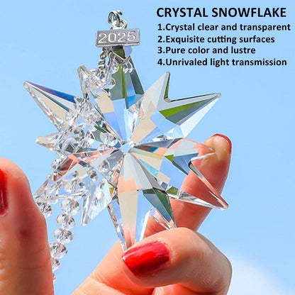 2025 Annual Christmas Ornaments Crystal Snowflake Star, Sparkly Crystal Ornaments for Christmas Tree, Beautiful Christmas Ornaments for Women Girls