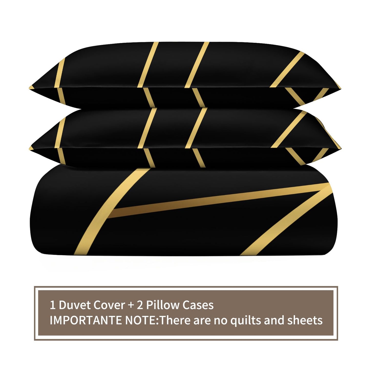 ZAOMIR Geometric Duvet Cover Twin Size, Abstract Modern Geometric Stripes Bedding Set 3 Piece, Black Gold Geometry Lines Patterned Comforter Cover with Zipper Soft Microfiber, 2 Pillowcases
