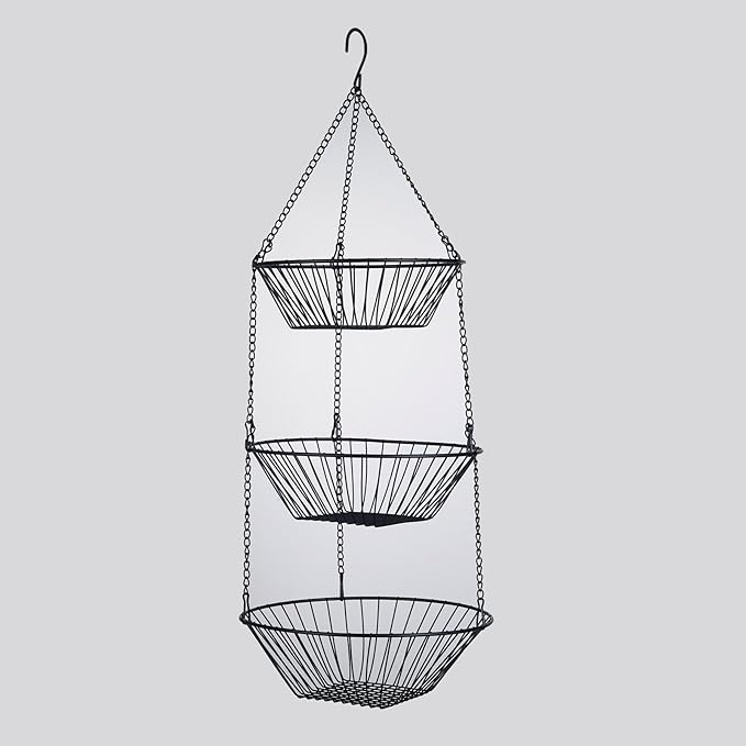 3-Tier Wire Fruit Hanging Basket 2 Packs, non-Punching Wall Hanging Storage