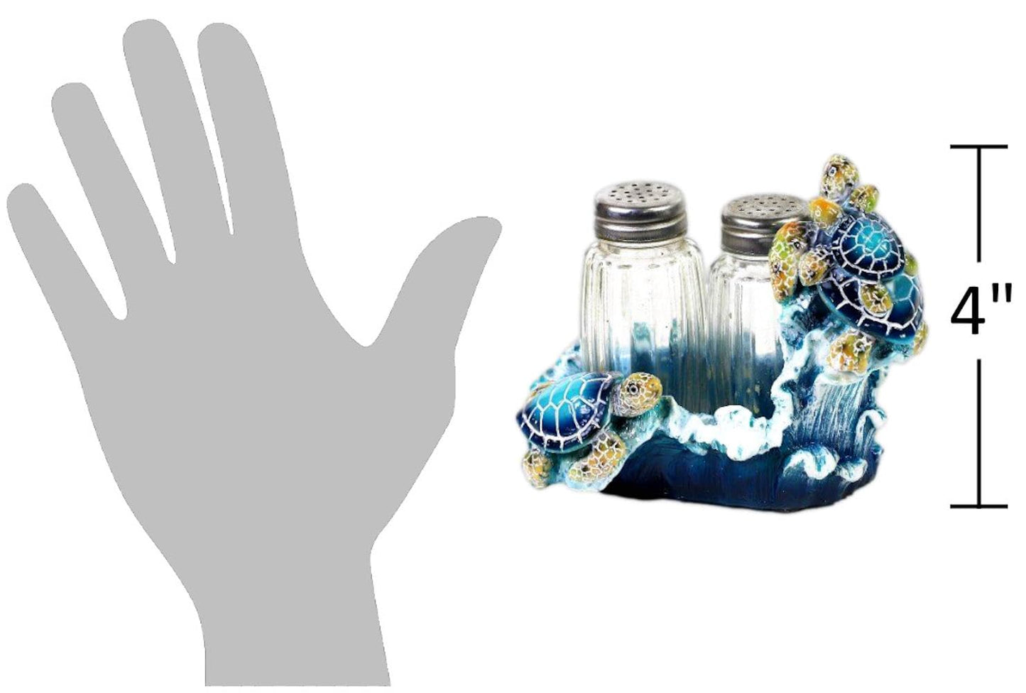 The Bridge Collection 4" Ocean Sea Turtles Salt and Pepper Shaker Holder Set - 3 Piece Set - Turtle Kitchen Items - Fun Salt and Pepper Shakers for Coastal, Nautical, or Beach House Decor