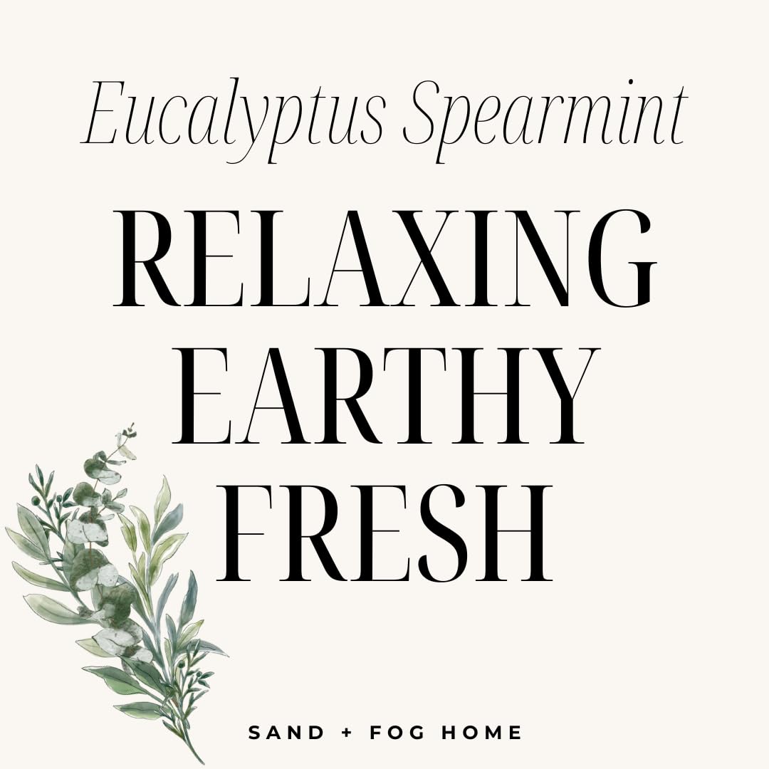 Sand + Fog Scented Candle - Eucalyptus Spearmint – Additional Scents and Sizes – 100% Cotton Lead-Free Wick - Luxury Air Freshening Jar Candles - Perfect Home Decor – 12oz
