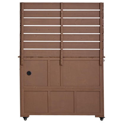 Outdoor Grill Cart with Storage Cabinet, Wood Outdoor Kitchen Island Prep Cart Grill Station for Food Prep and BBQ, Brown