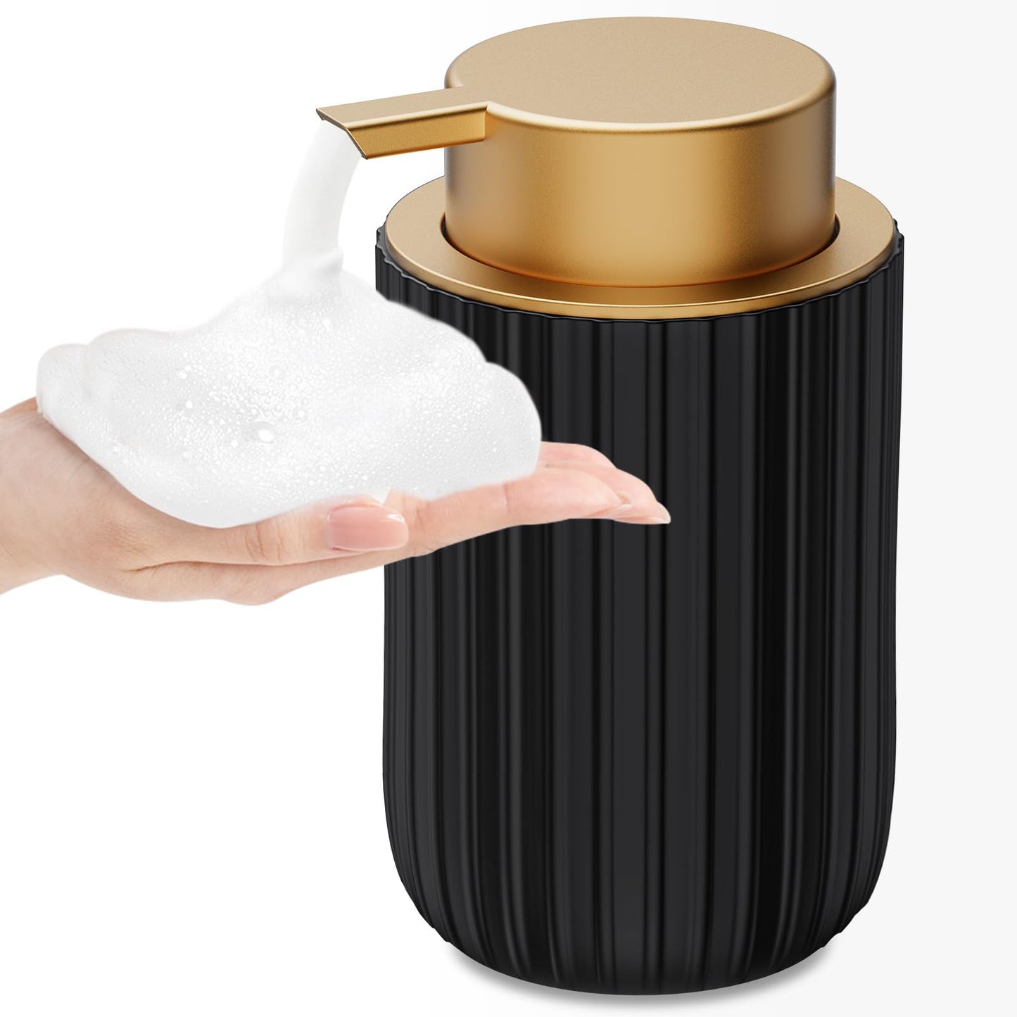 Ceramic Foaming Soap Dispenser, 12 oz Bathroom Foam Hand Soap Dispenser, Refillable Lotion Soap Dispenser with Removable Pump for Kitchen Hand Wash Dispenser, Modern Home Decor(2Pack-Black)