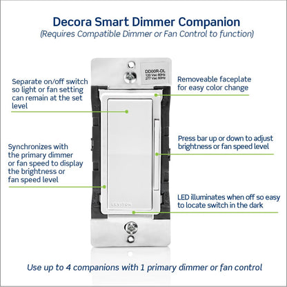 Leviton Decora Smart Switch Companion for Multi-Location Switching (Not for stand-alone use), 120VAC, 60Hz DD0SR-1RM, White, Light Almond