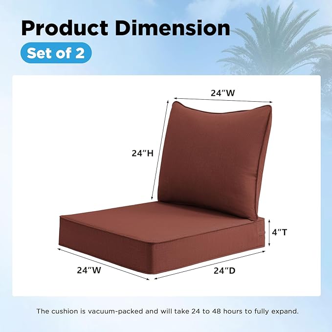 Sunbrella Outdoor Deep Seat & Back Cushion Set, 24 x 24 Inch Water Repellent