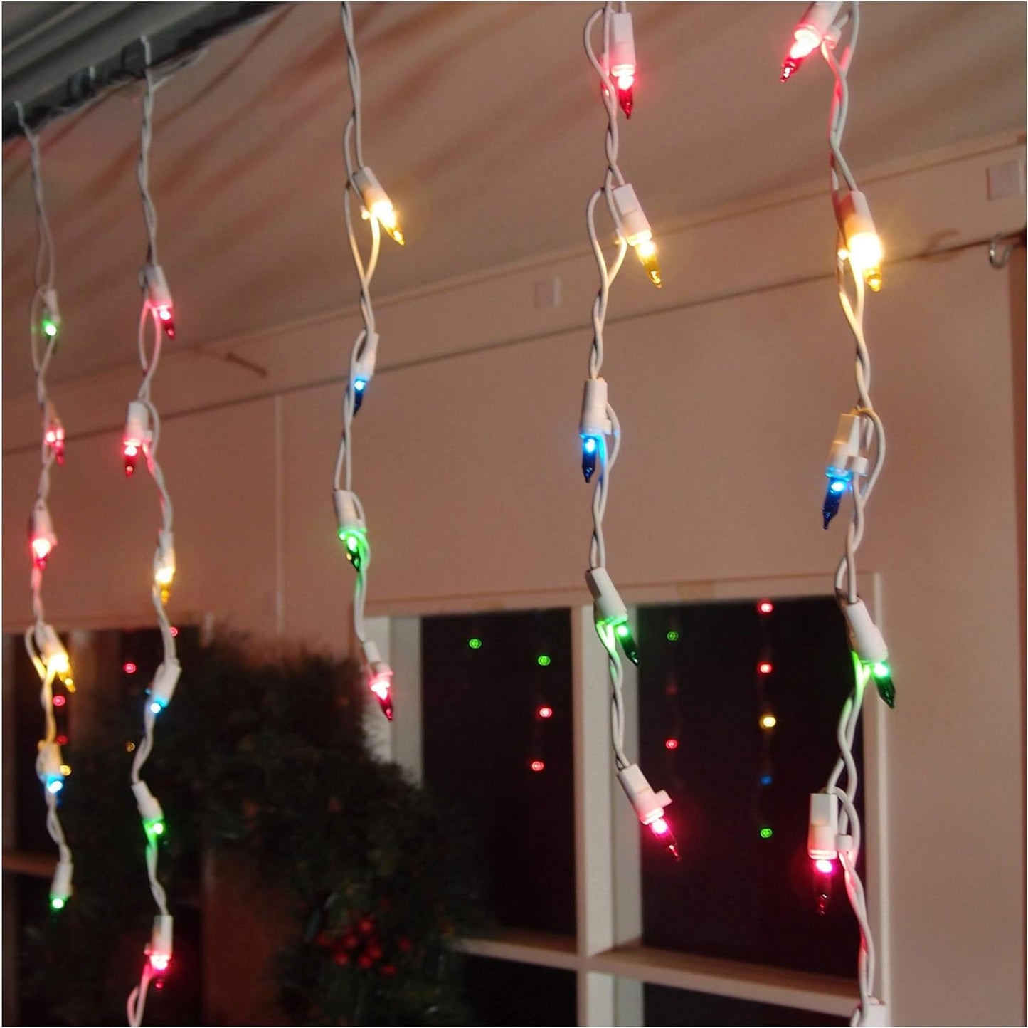 Brite Star 300-Count Stay-Straight Multicolor Window Icicle Lights Set - White Wire Mini Lights