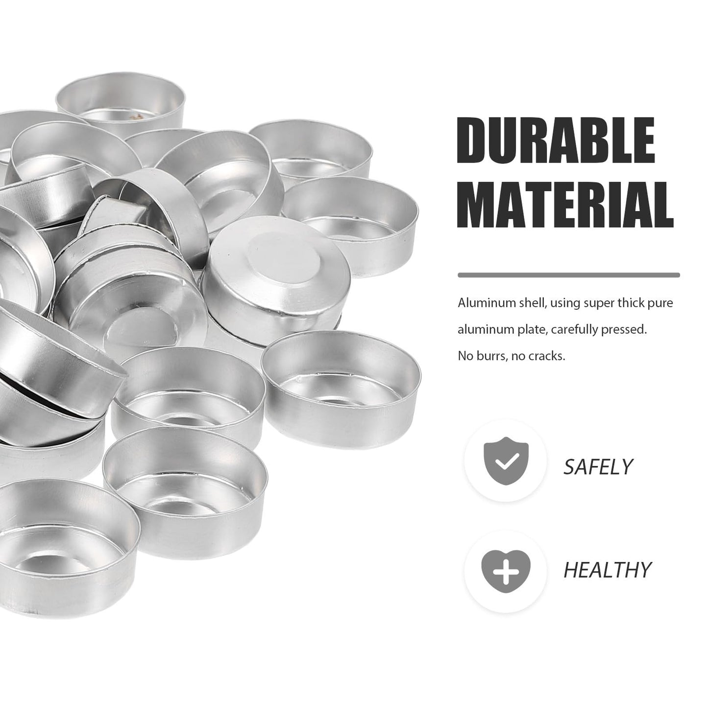 DOITOOL 100 Pcs Aluminum Tea Lights Cups, Round Empty Case Candle Wax Containers Candleholder, Metal Tea Light Tins with 100 Pcs Candle Wicks for Christmas Wedding Holiday Table Decoration