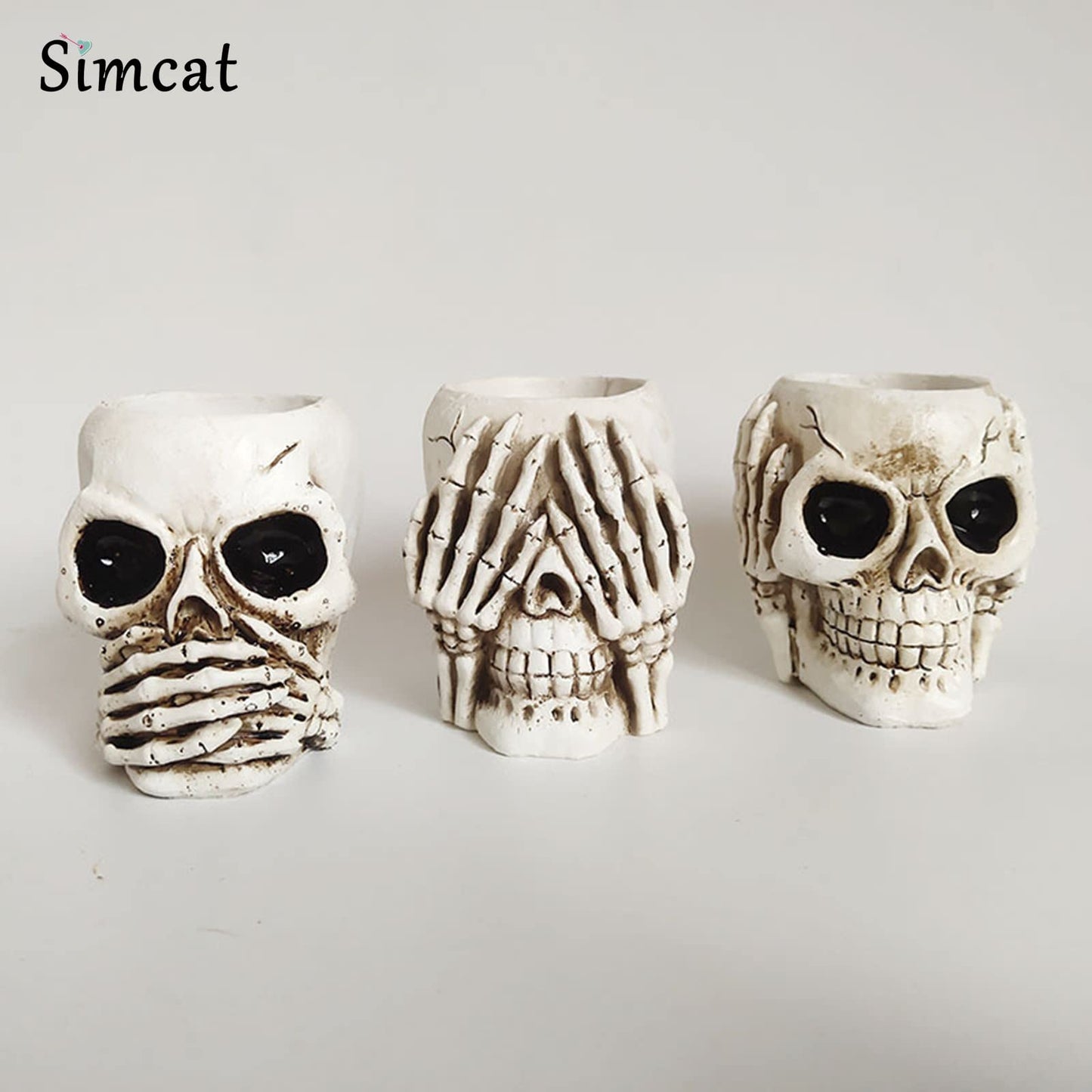 Simcat Succulent Pots with Drainage Mini Creative Skull Decor Resin Flower Pot 3 Cactus Planter Pots Succulent Plant Pots + Removable Drainage Stopper for Home Office Desktop Windowsill Décor