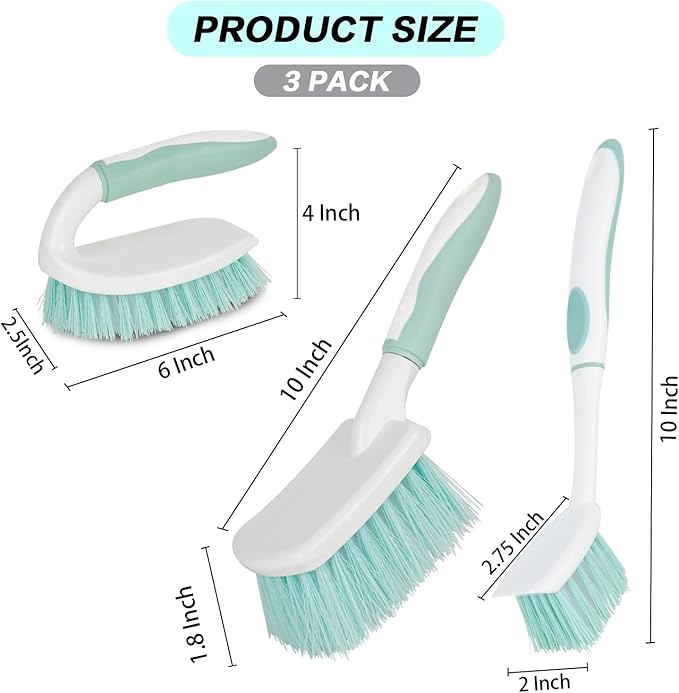 3 Pack Bathroom Scrub Brush Set, Heavy-Duty Scrub Brushes
