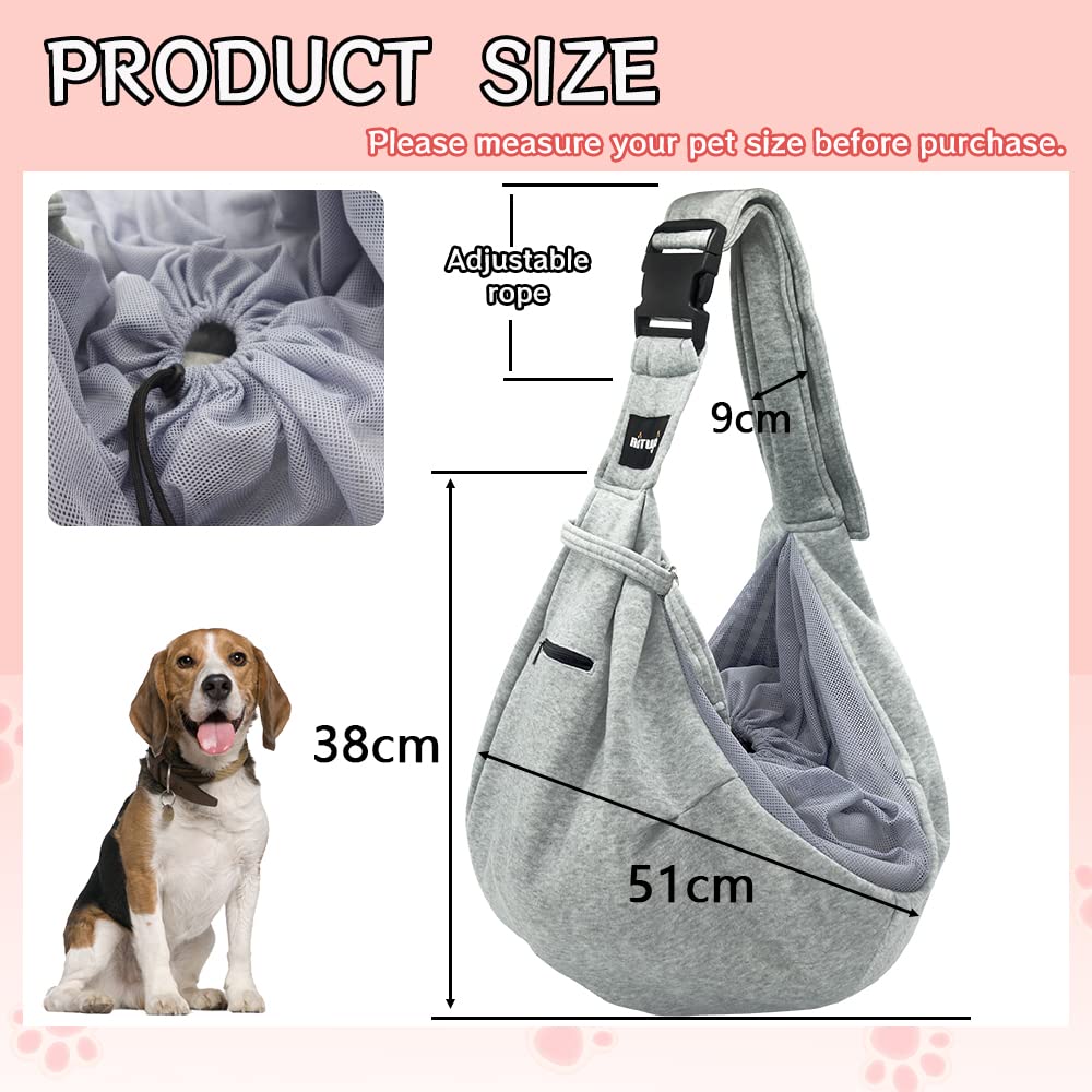 NATUYA Dog Sling Puppy Carrier Hand Free Doggie Adjustable Shoulder Strap Pet Walking Bag Cat Carrier with Zip Pocket Safety Belt Protective Mesh for Outdoor Subway Travel (Black)