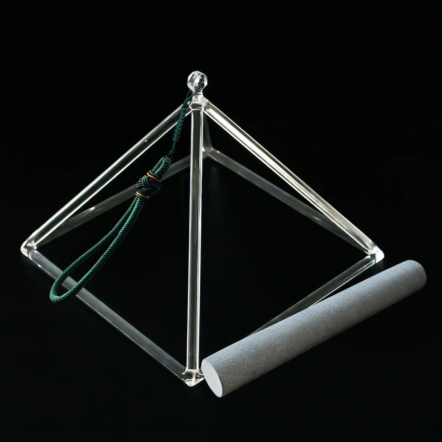 WENSYING Crystal Meditation Pyramid 8 Inch Singing Bowls Crystal Musical Instrument Geometric Tripod Yoga Meditation Wind Chime Percussion Instrument With Percussion Stick