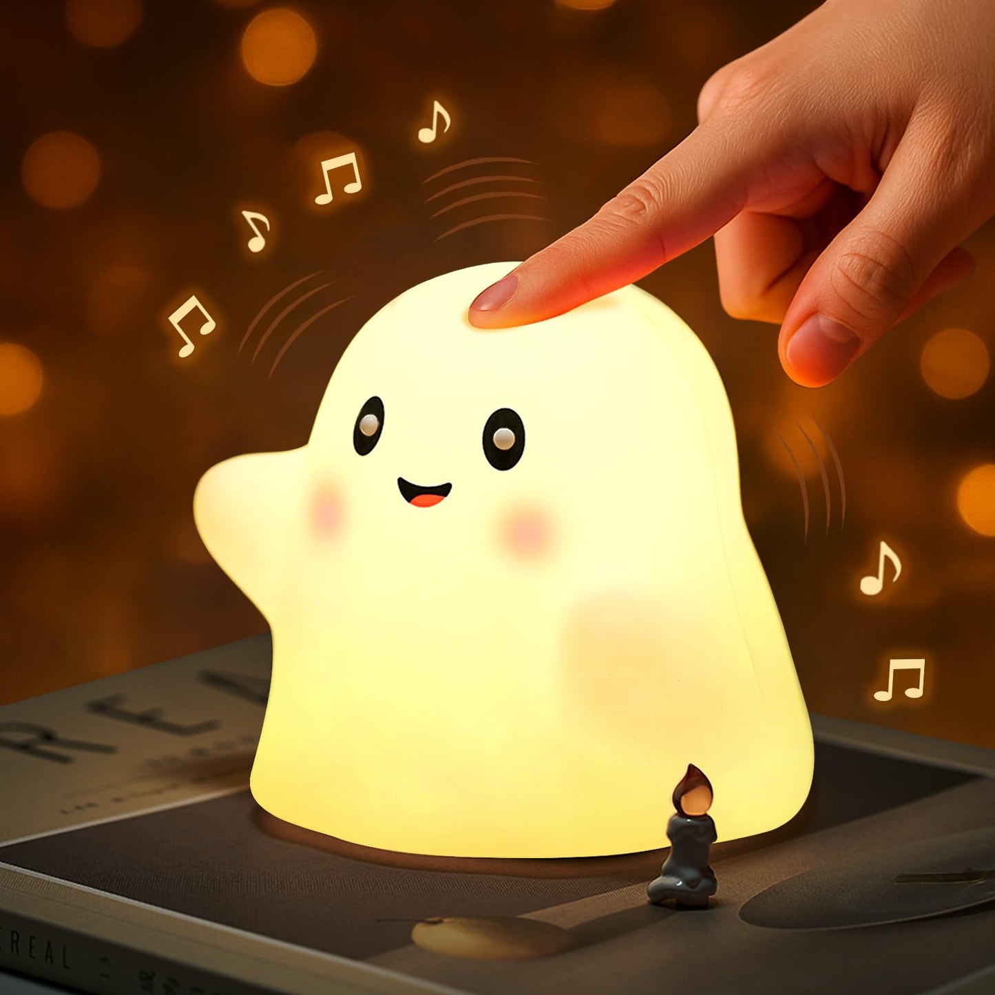 nextanG Cute Ghost Night Light for Kids, Rechargeable Silicone Bedside Night Light with Tap Control, Dimmable Nursery Decor Lamp, Fun Ghost Gift for Kids, Halloween Room Decor, Ghost Lamp