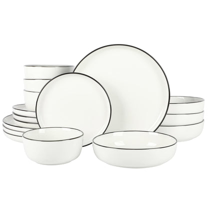 Gibson Home Summer Shades 16 Piece Plates and Bowls Dishes Service for 4 Porcelain Dinnerware Set - White