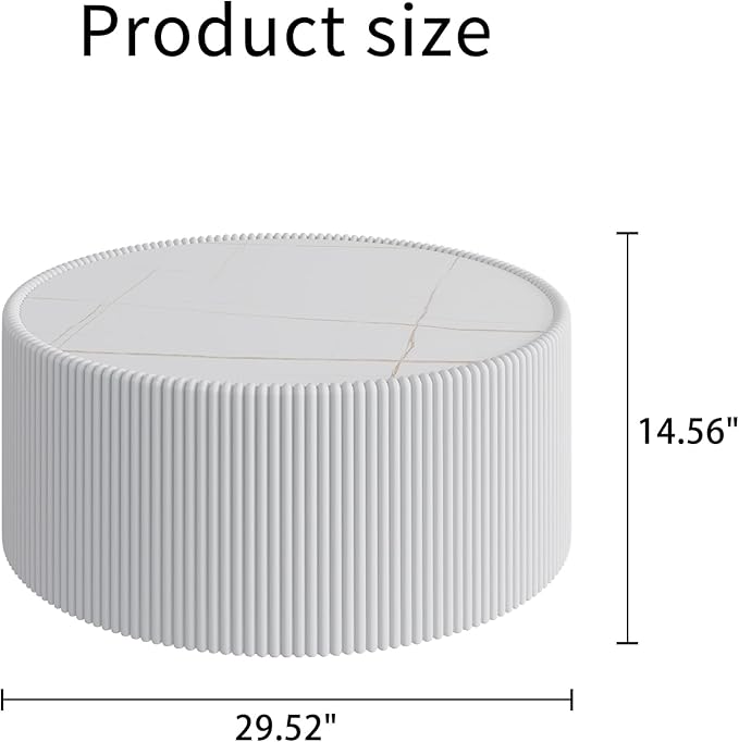 White Marble Round Coffee Table, 29.52" Fluted Coffee Table