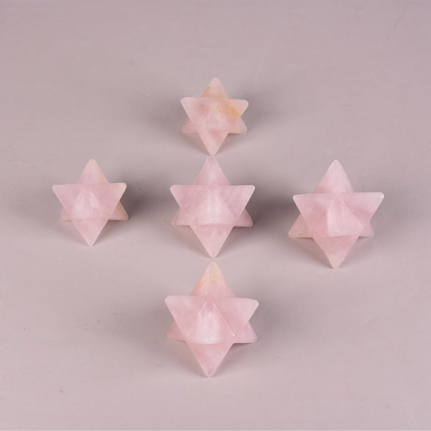 JIC Gem Large Pink Merkaba Healing Crystal Natural Rose Quartz Merkaba Crystal Grid Home Decor Spiritual Gifts Reiki 3D Star Dodecahedron (10-11cm)