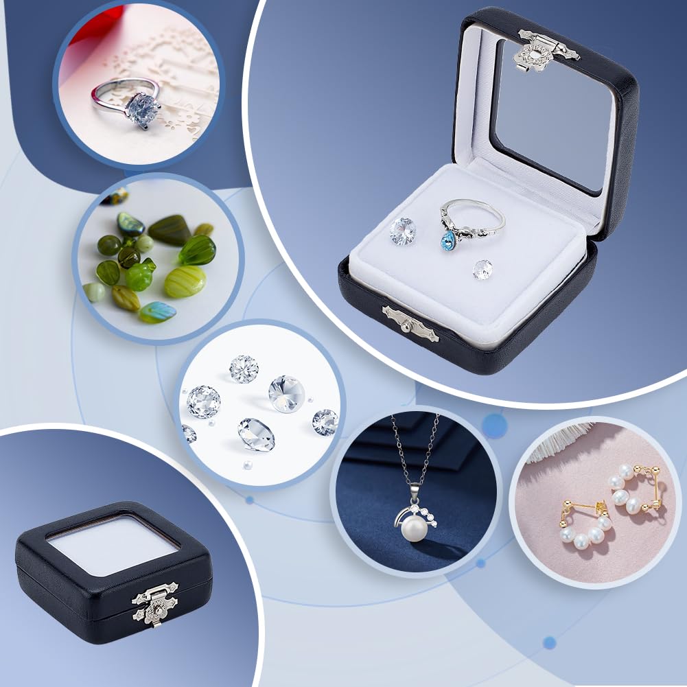 PH PandaHall 4pcs PU Leather Gemstone Display Box, Small Jewelry Containers Black Rectangle Storage Case Rock Collection Box with Visible Window and Sponge for Small Items Gems Diamond Displaying