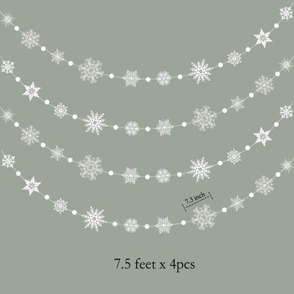 Decor365 Snowflake Garland Winter Wonderland Decorations White Snow Flake Garlands Hanging Snowflake Decorations from Ceiling Classroom Winter Decor Christmas Frozen Birthday Party Backdrop