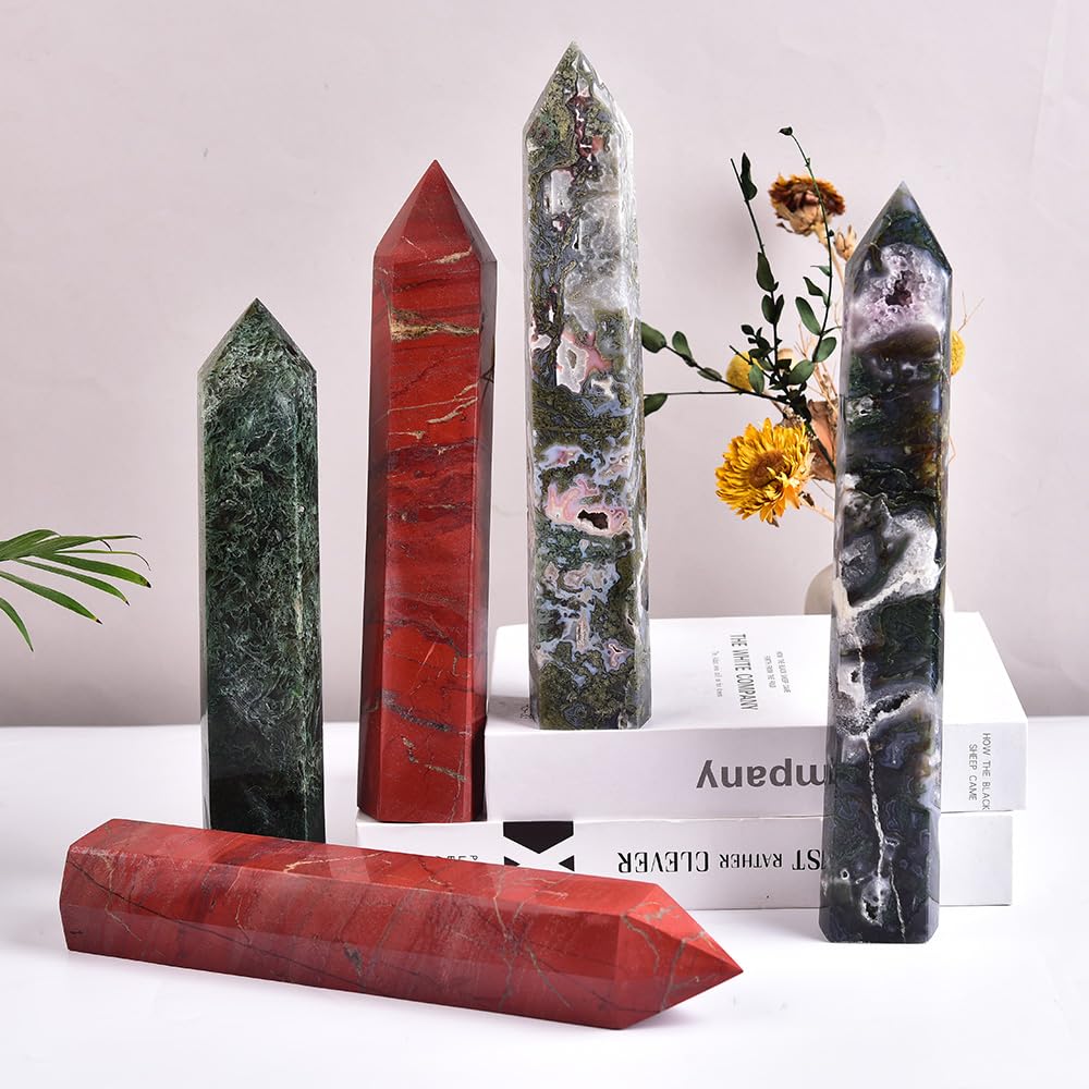 MOGEMT Large Red Jasper Crystal Tower Natural Healing Crystal Wand Point Obelisk for Meditation Crystal Grid 10-12 inch