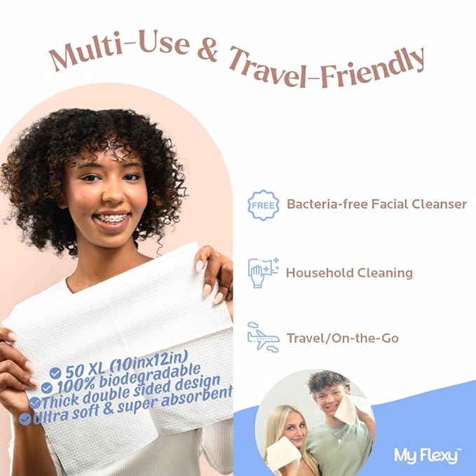 Disposable Face Towels XL for Skin Care & Makeup Removal – 100% Biodegradable