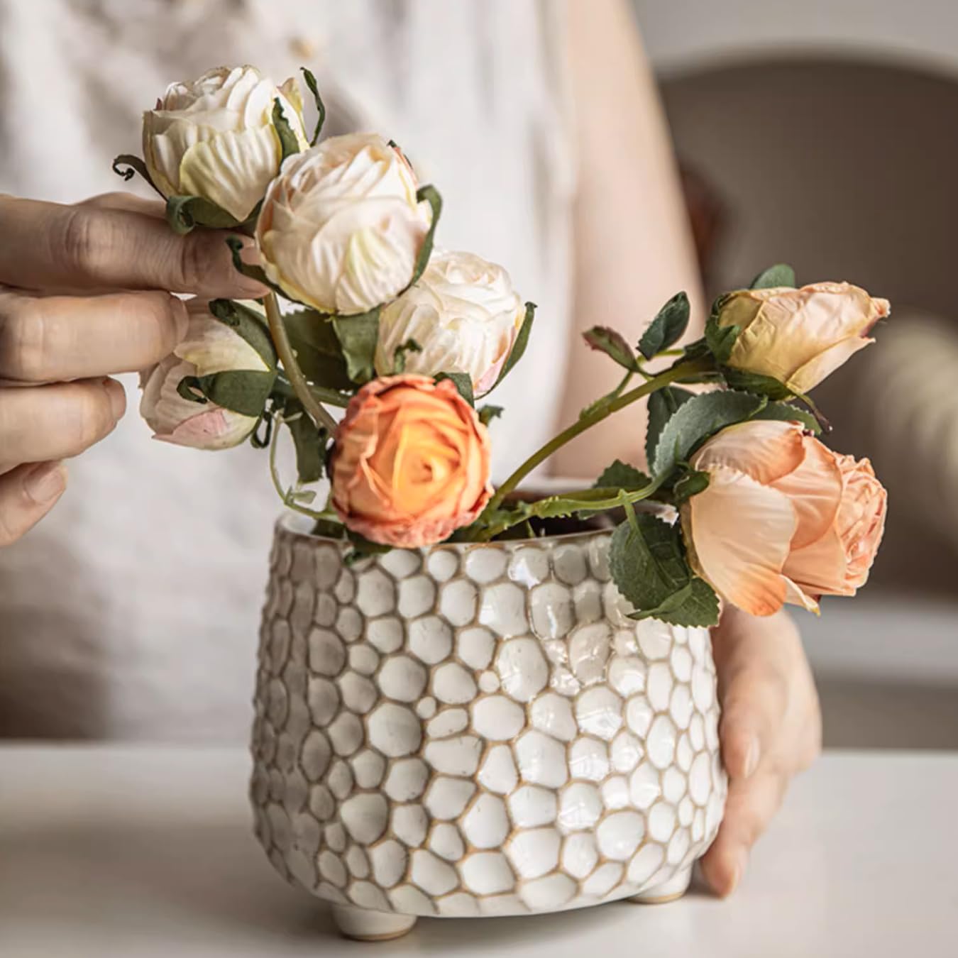 Rustic small 4inch ceramic planter pot for succulent cactus and Indoor Plant, No drainage hole, Short wide mouth small ceramic flower vase for farmhouse,Ceramic Crock ,Countertop Utensil Crock Holder