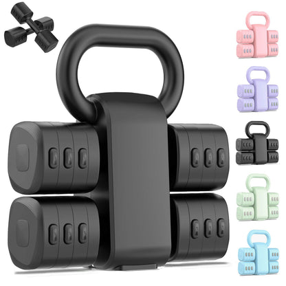 Nimsqury 2-in-1 Adjustable Dumbbell Set, Upgraded 4 Levels Hand Weights for Women Men, Each 2.2/3.3/4.4/5.5lb, Convertible Weights Dumbbells and Kettlebell Set for Home Gym Exercise & Fitness
