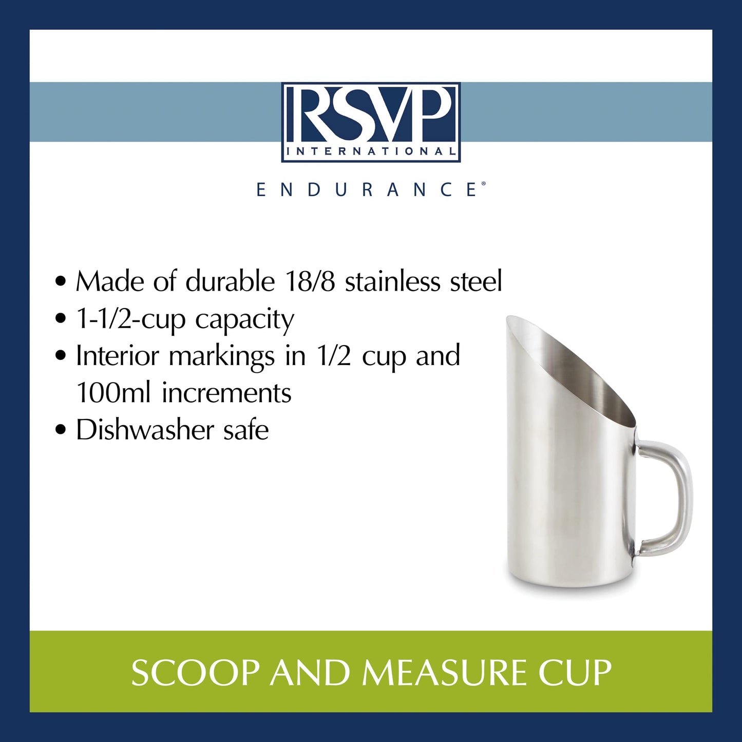 RSVP International Endurance Kitchen Collection Measuring Tools, Dishwasher Safe, Scoop & Measure, Stainless Steel