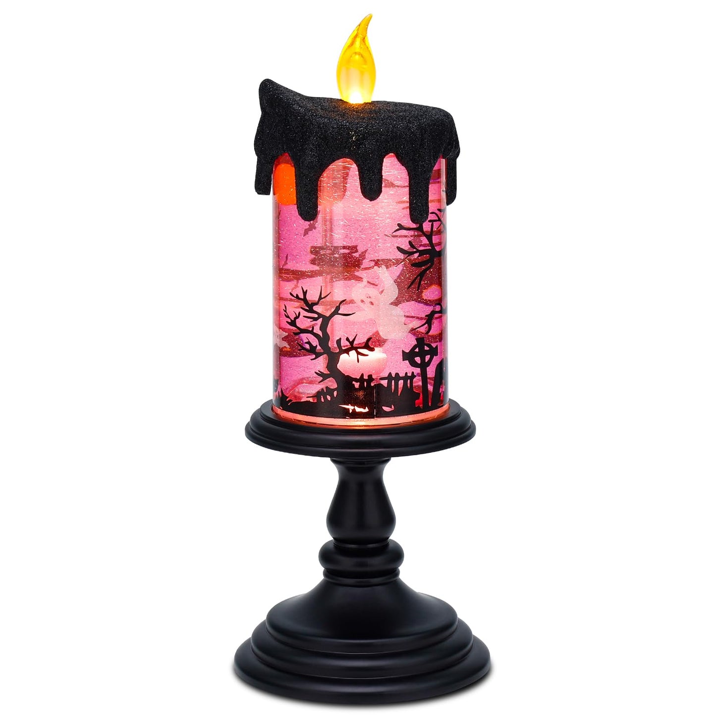 AOMIL Halloween Snow Globe Candles Lighted Lamp, Lighted Flameless Candles with Water Glitter Swirls and Spooky Moving,Battery Operated