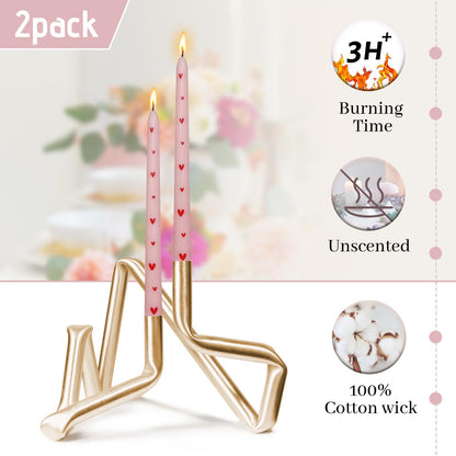 Printed Taper Candle - Baleagcdl Pink with Red Heart Candles Handmade Long Tapered Candles 10 Inch Drip Candlesticks for Wedding Home Dinner Decor Gifts Set of 2
