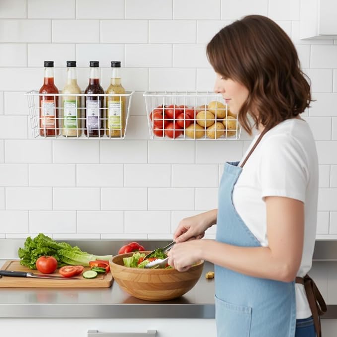 Hanging Kitchen Baskets Adhesive Sturdy Wire Storage Baskets