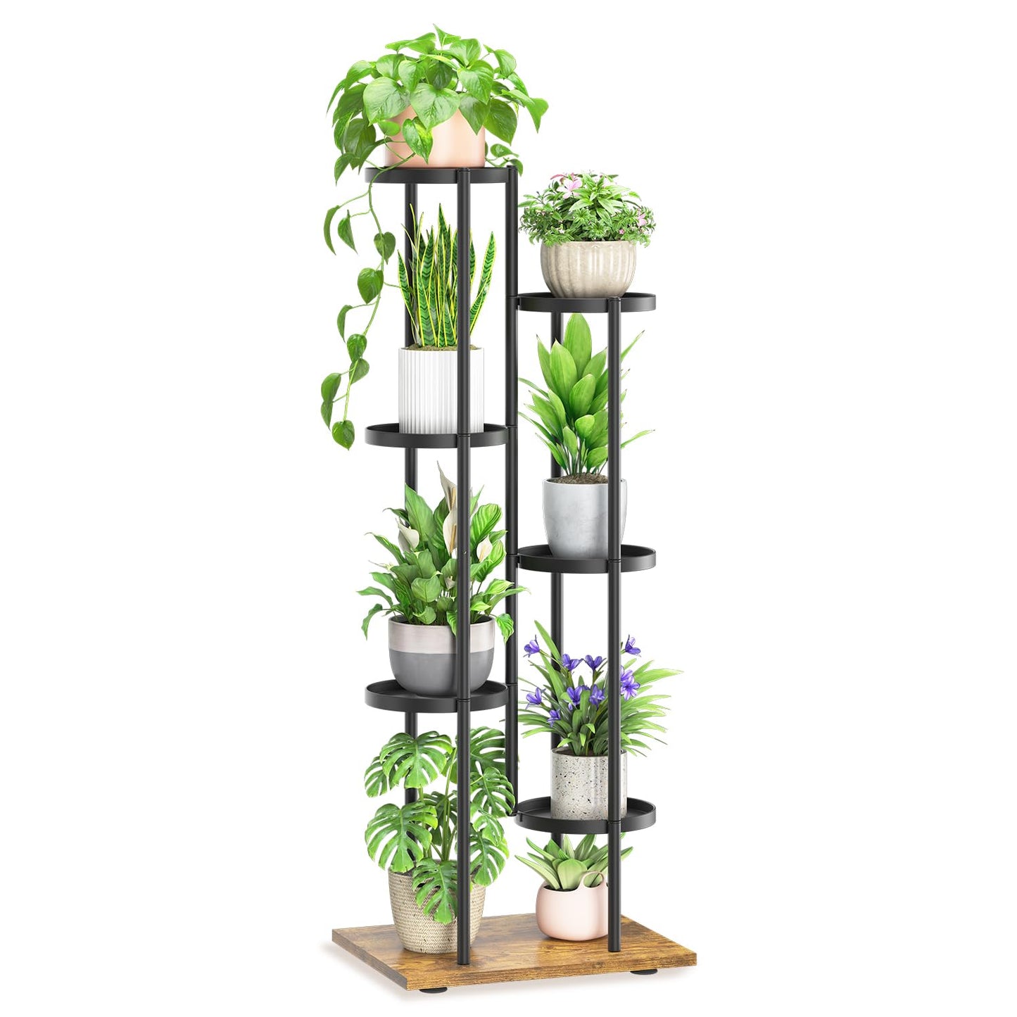 LASZOLA Black 6 Tier Plant Stand Indoor Heavy Duty Metal Planter Flower Holder Rack, Multi Modern Narrow Organizer, Floor Vertical Tower, Spiral Sturdy Decorate for House Bathroom Office Living Room