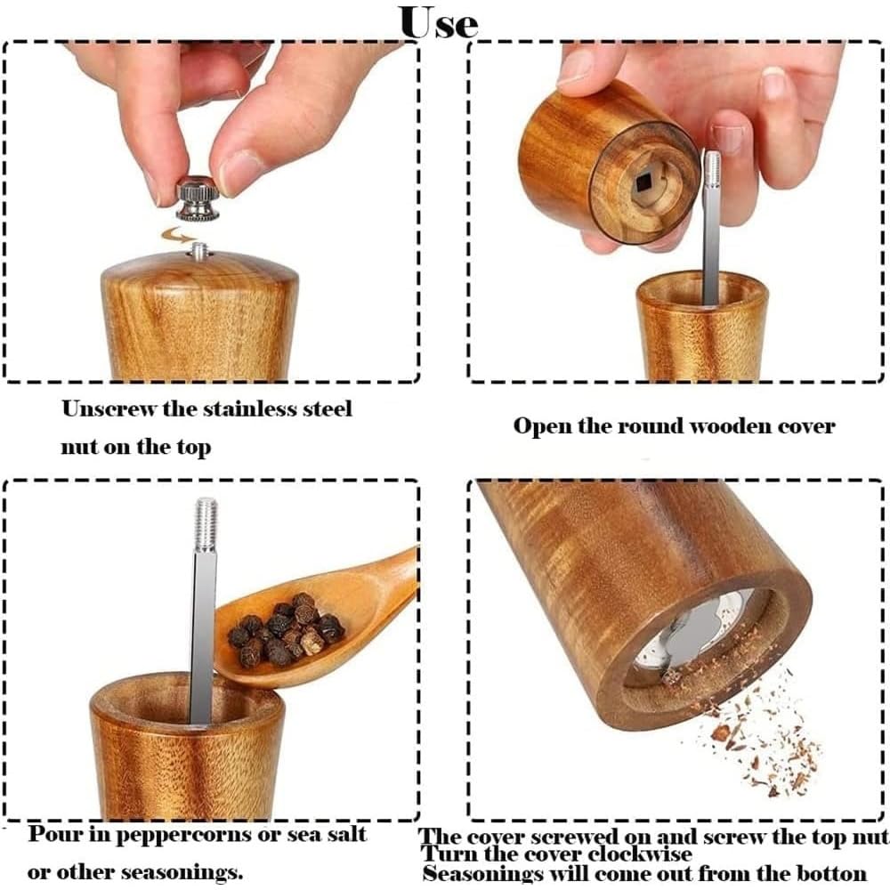 MNADSFKJ 2 Pack Acacia Wooden Salt and Pepper Grinder Set Refillable Salt and Pepper Mills Adjustable Coarseness, Acacia Wood with Ceramic Core Peppercorn Shaker Tableware Birthday Gifts