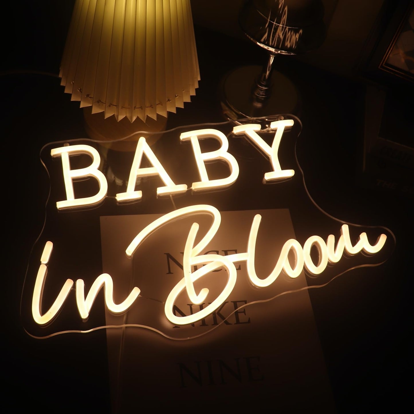 Baby In Bloom Neon Signs Led Gender Reveal Party Boy/Girl Decorations Neon Letters Signs Pregnancy Announcement Party Supplies Baby Shower Yard Signs(warm white)