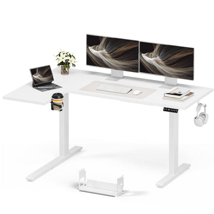 Muvai 71 Inch L Shaped Standing Desk Adjustable Height with Cable Management Tray,Gaming Electric Corner Standing Desk, Sit Stand Computer Table with Reversiable Splice Board, White
