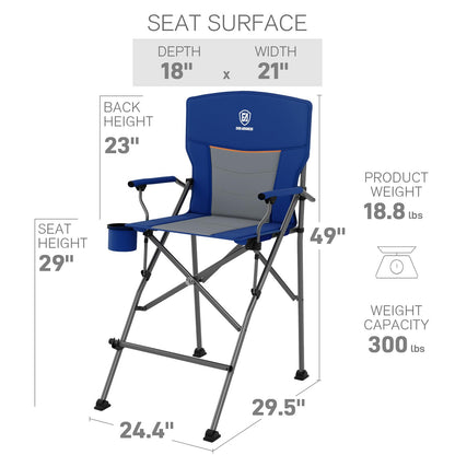 EVER ADVANCED Tall Camping Directors Chair with Cup Holder 31", Bar Height Folding Chair for Camping, Sports with Carry Bag, Mesh Pockets and Footrest, Heavy Duty 300 lbs, Blue