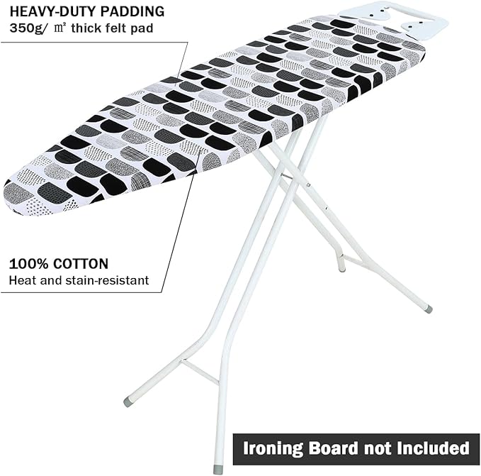 Ironing Board Cover and Pad Standard Size 15" x 54", 3 Pairs of Hook and Loop