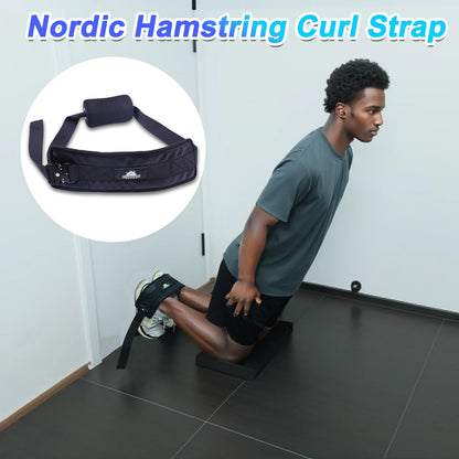 Nordic Hamstring Curl Strap – with Extra Large Foam Stopper and Thick Neoprene Padding, Fits Various Doors, Enhances Leg Strength and Muscles (knee pad not include)