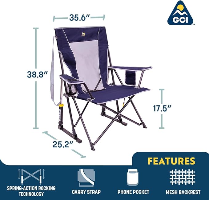 GCI Outdoor Comfort Pro Rocker Camping Chair | Portable Folding Rocking Chair with Durable Armrests & Drink Holder — Loden Green