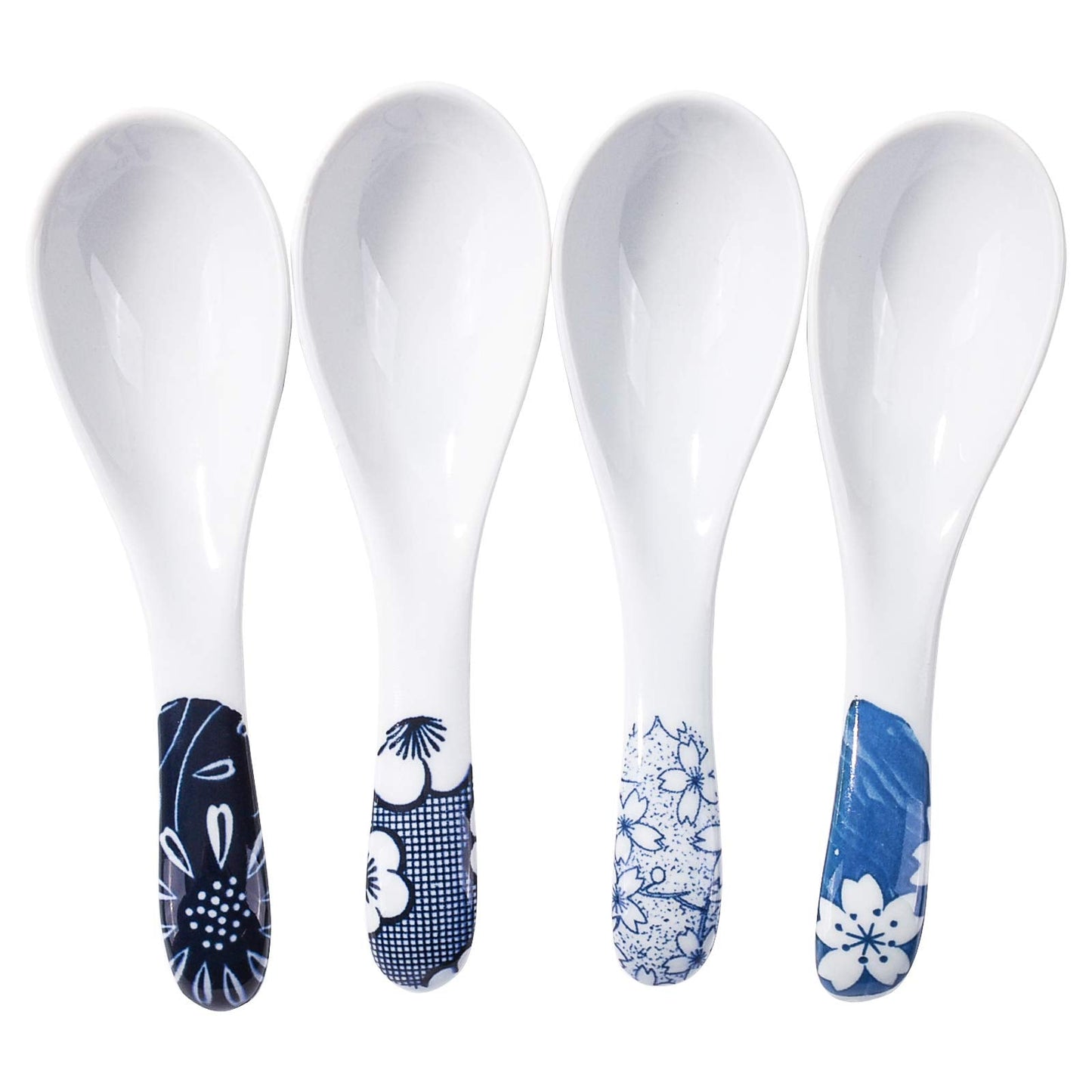 Japanese Soup Spoons set of 4, Blue and White Series Color Spoon for Soup Broth