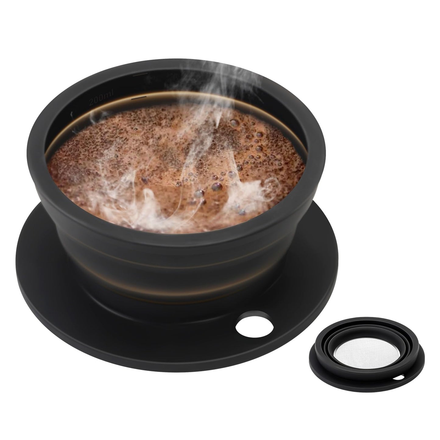 2-Packs Travel Collapsible Paperless Pour Over Coffee Dripper Kit with Stainless Steel Filter, Travel Pour Over Coffee Maker Camping, Silicone Coffee Strainer Pour Over Single Cup (Brown+Black)