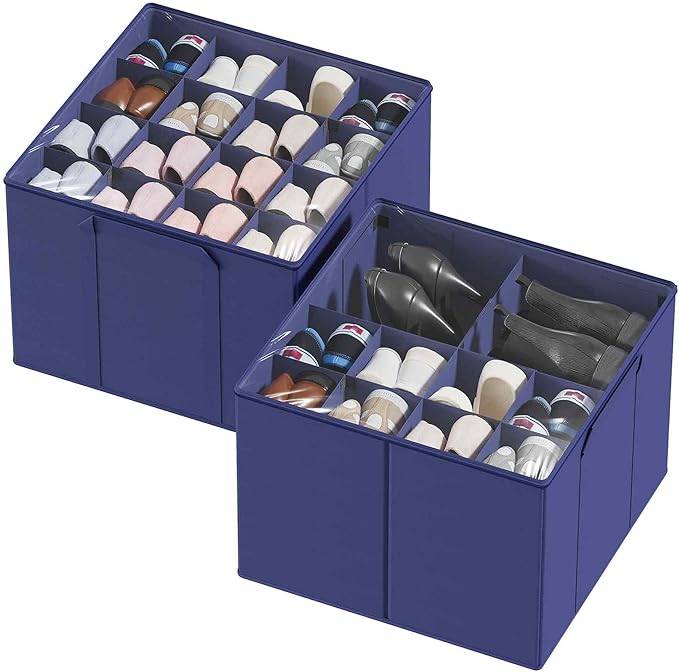 SpaceAid Shoe Organizer for Closet, 2 Pack Foldable Shoe Storage Containers