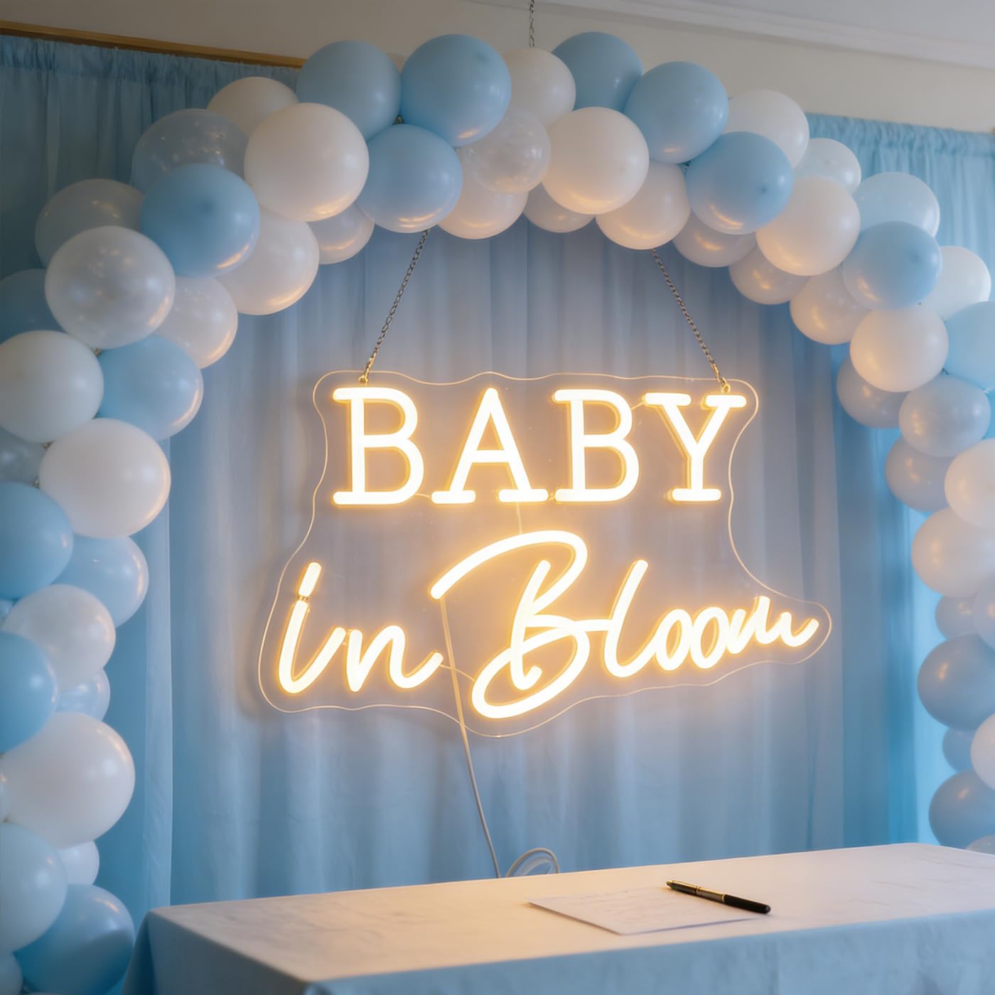 Baby In Bloom Neon Signs Led Gender Reveal Party Boy/Girl Decorations Neon Letters Signs Pregnancy Announcement Party Supplies Baby Shower Yard Signs(warm white)