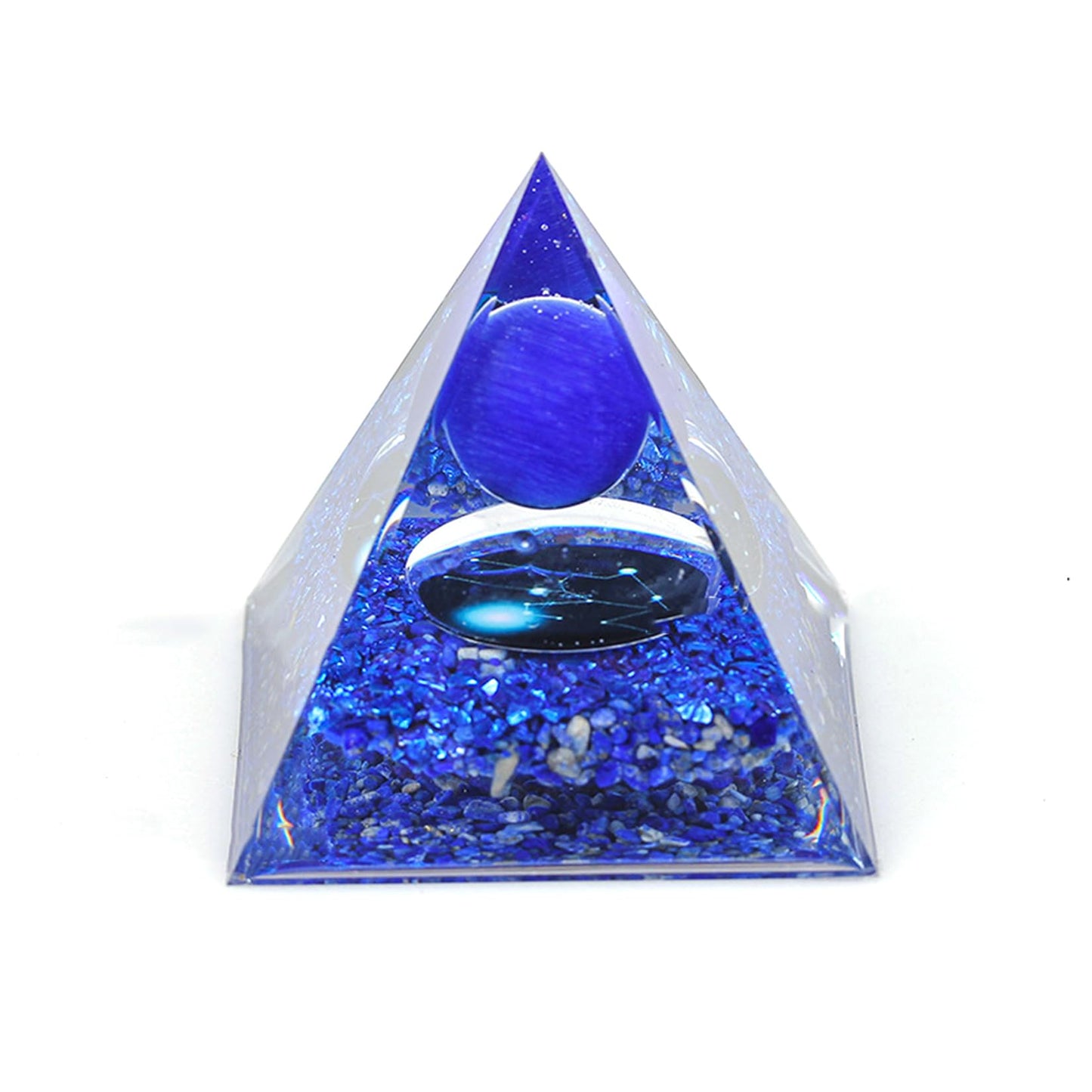SEVNPRIME Unique Handmade Constellation Positive Energy Orgonite Pyramid Decoration Taurus Cat's Eye Stone Crystal Pyramid Ornaments for Office/Living Room/Bedroom/Yoga(Taurus)