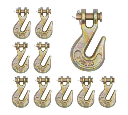 Mytee Products 10 Pack 1/4" Grade 70 Clevis Grab Hooks - 11660 lbs Breaking Strength Forged Steel - Chain Grab Hook for Truck Tractor Flatbed - Heavy Duty Grab Hooks for Lifting, Rigging, Forklift