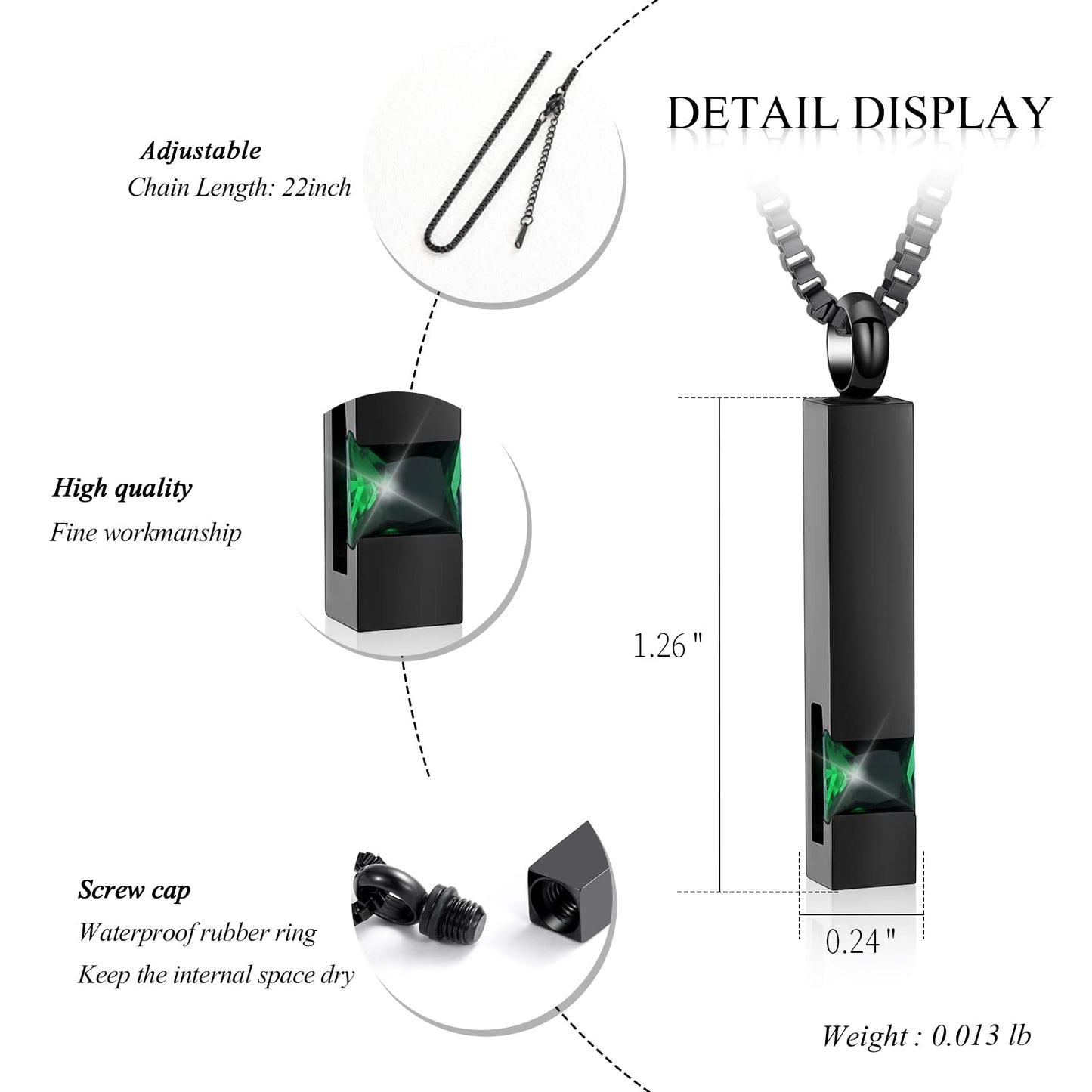 XSMZB Crystal Bar Cremation Urn Jewelry for Ashes Birthstone Cube Memorial Urn Necklace for Women Men Funeral Ashes Keepsake Pendant(2pcs-Green)