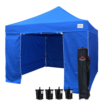 UNIQUECANOPY 10'x10' Pop Up Canopy Tent Commercial Instant Shelter, with 4 Removable Zippered Side Walls and Heavy Duty Roller Bag, 4 Sand Bags Blue