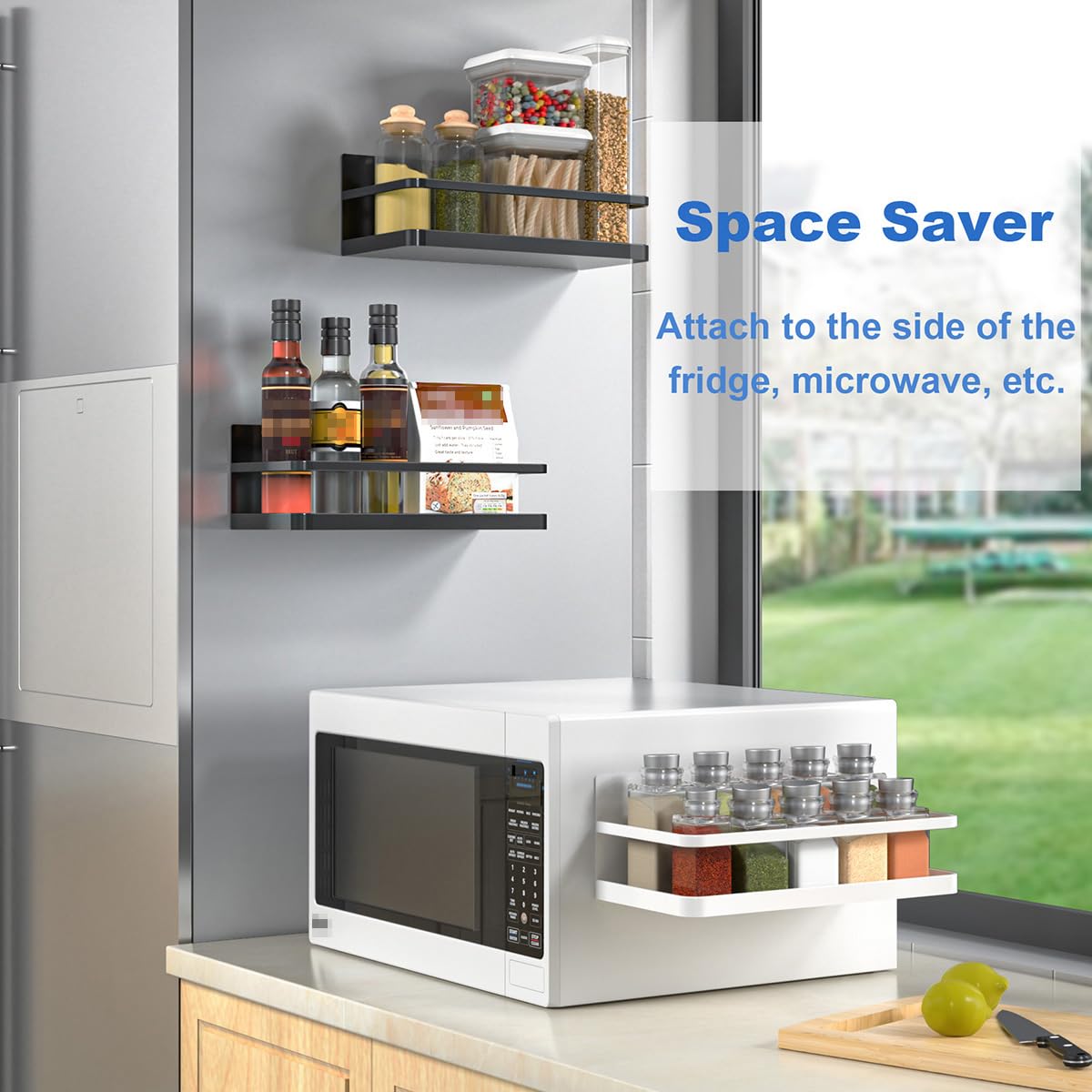 NIFIVE Magnetic Spice Rack, Magnet Refrigerator Spice Shelf Organizer for Spices, Jar of Olive Oil, Cooking Oils, Salt, Pepper, Perfect Space Saver for Small Kitchen, White, 2 Pack